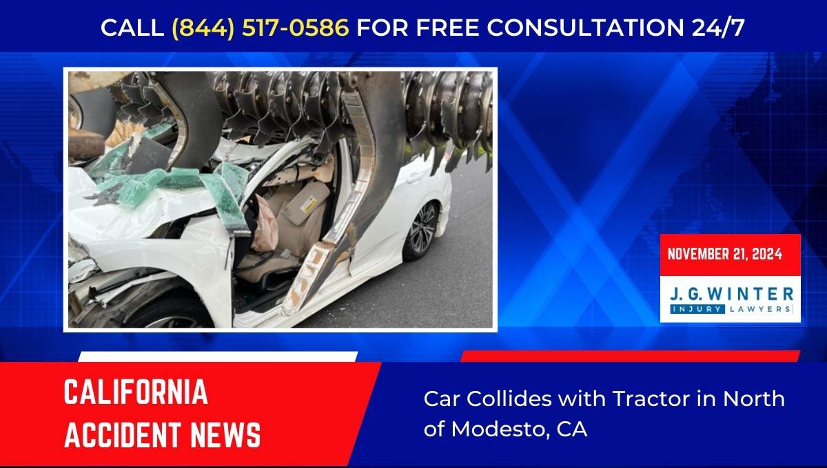 Car Collides with Tractor in North of Modesto, CA