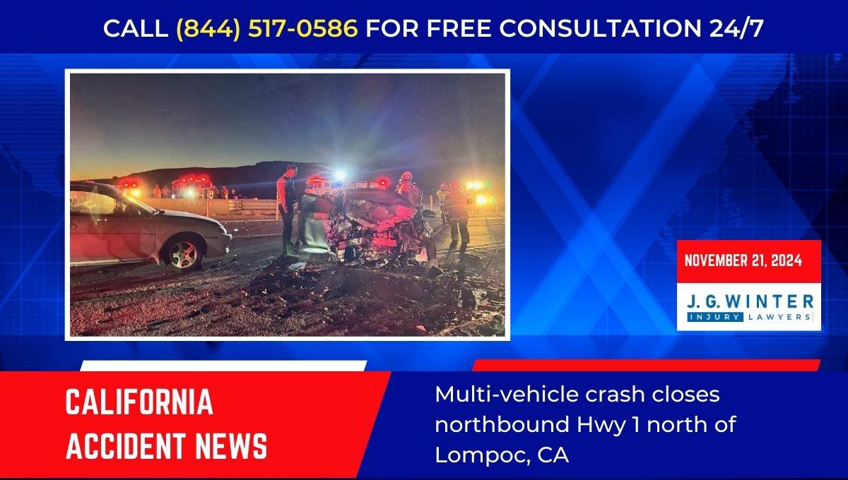 Multi-vehicle crash closes northbound Hwy 1 north of Lompoc, CA