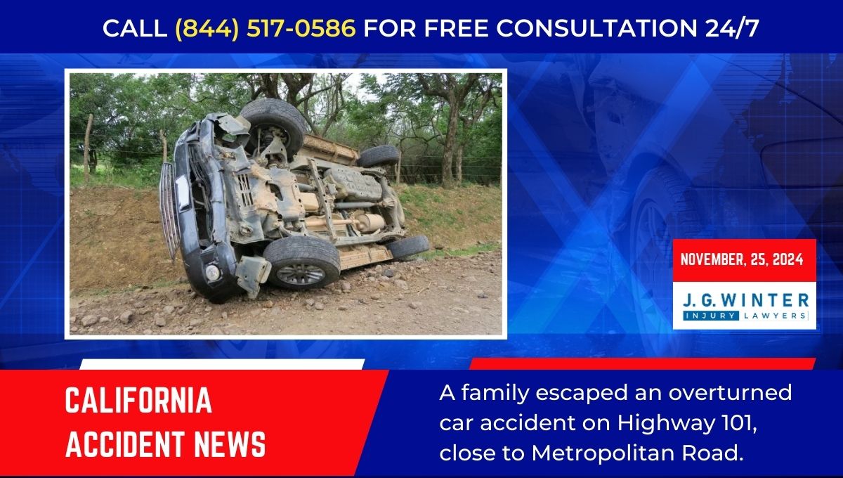 Rio Dell, CA -  A family escaped an overturned car accident on Highway 101, close to Metropolitan Road.
