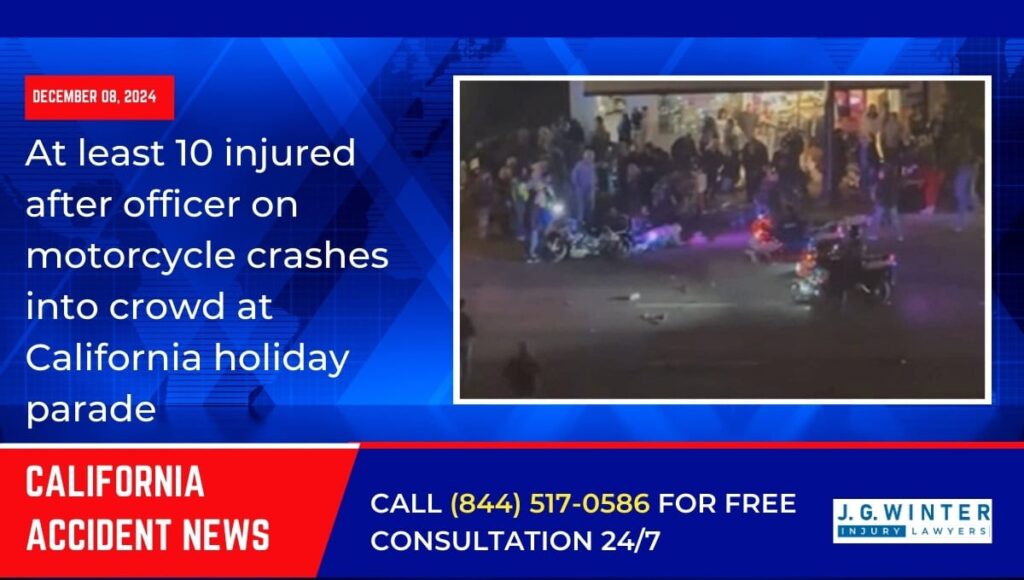 At least 10 injured after officer on motorcycle crashes into crowd at CA holiday parade