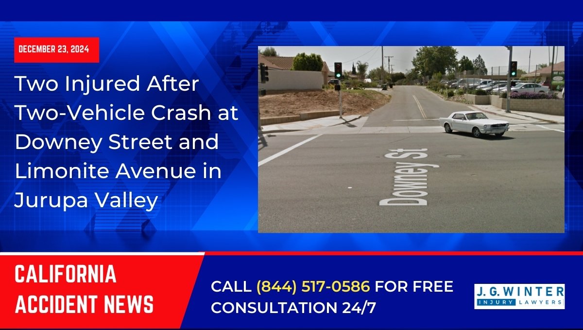 Two Injured After Two-Vehicle Crash at Downey Street and Limonite Avenue in Jurupa Valley