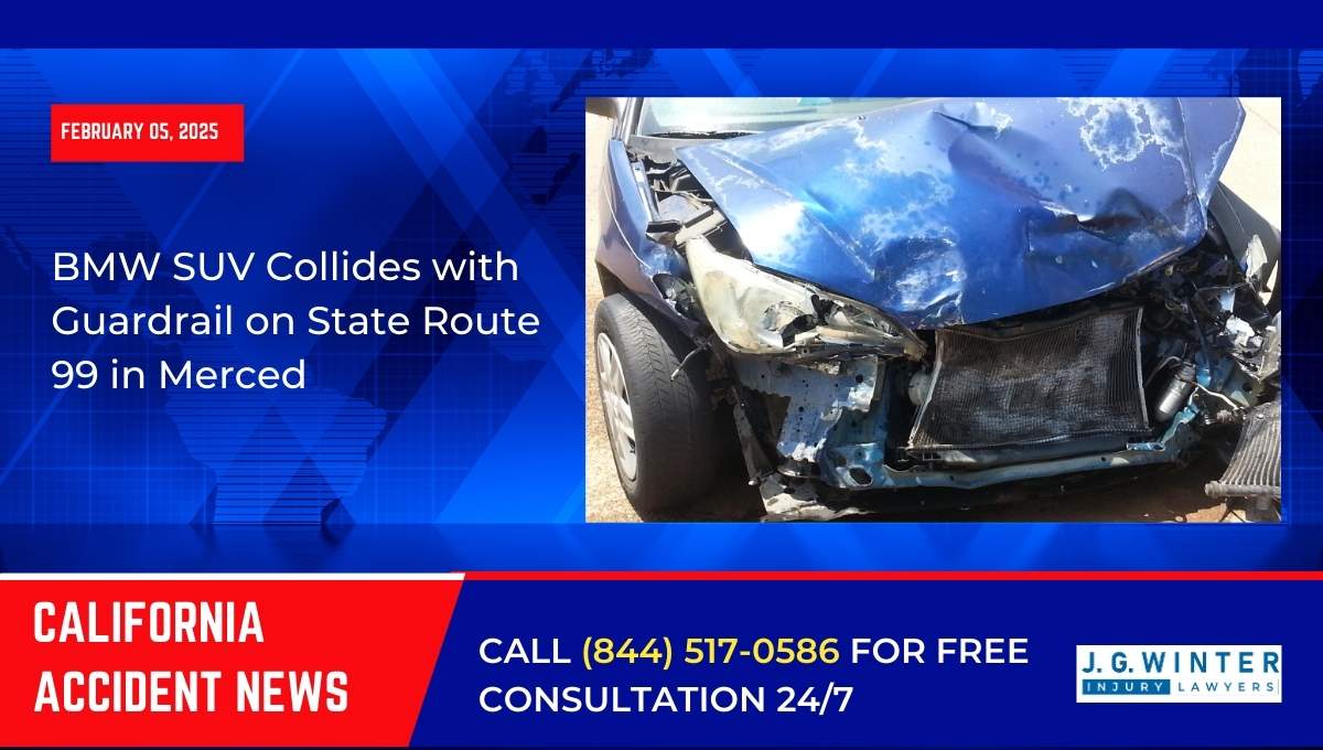 BMW SUV Collides with Guardrail on State Route 99 in Merced
