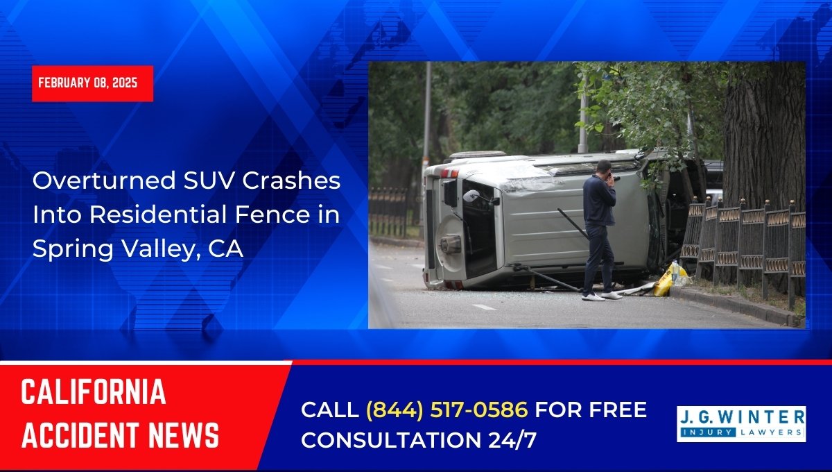 Overturned SUV Crashes Into Residential Fence in Spring Valley, CA