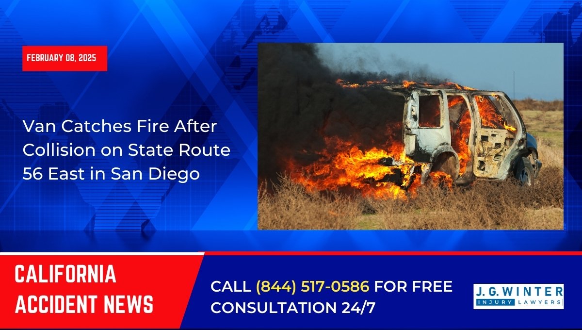 Van Catches Fire After Collision on State Route 56 East in San Diego