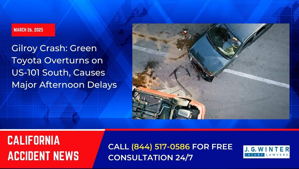 Gilroy Crash: Green Toyota Overturns on US-101 South, Causes Major Afternoon Delays