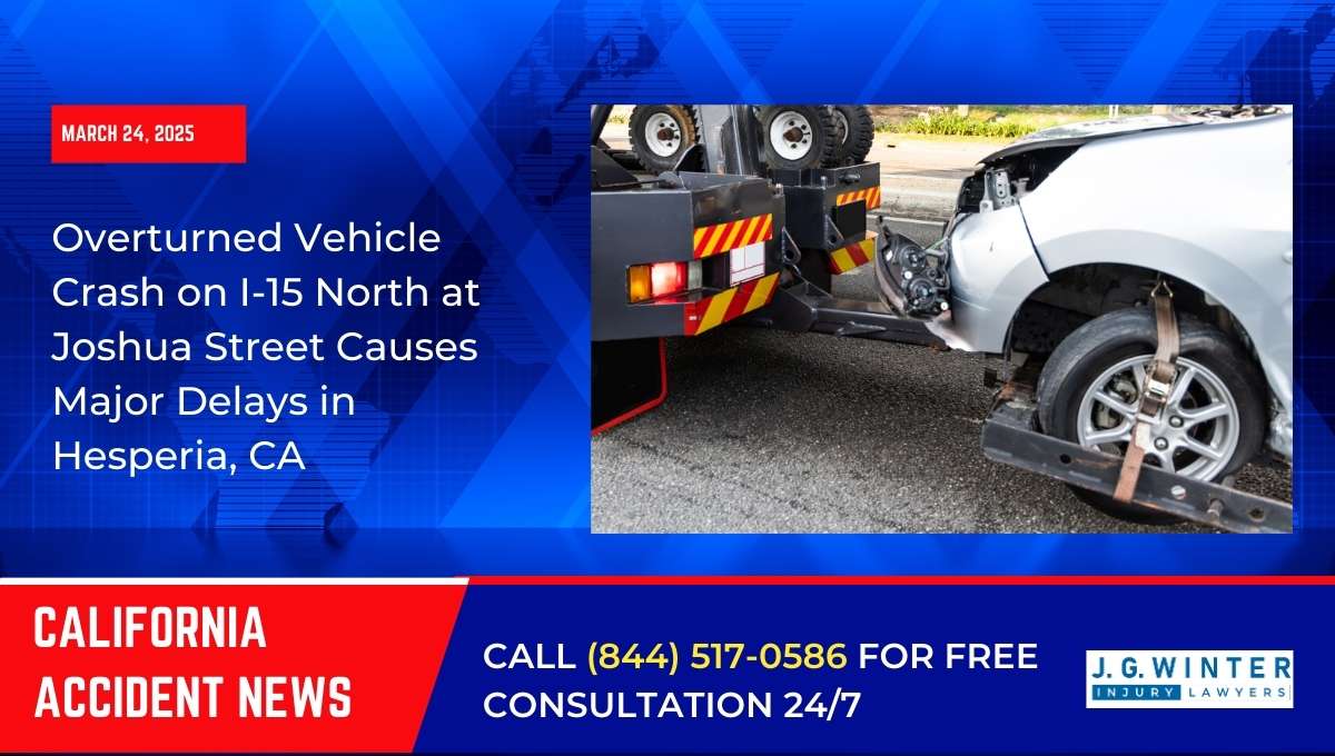 Overturned Vehicle Crash on I-15 North at Joshua Street Causes Major Delays in Hesperia, CA
