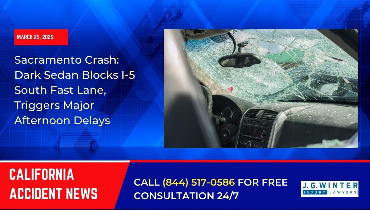 Sacramento Crash: Dark Sedan Blocks I-5 South Fast Lane, Triggers Major Afternoon Delays