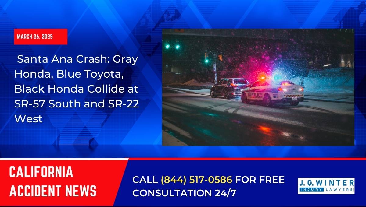 Santa Ana Crash: Gray Honda, Blue Toyota, Black Honda Collide at SR-57 South and SR-22 West