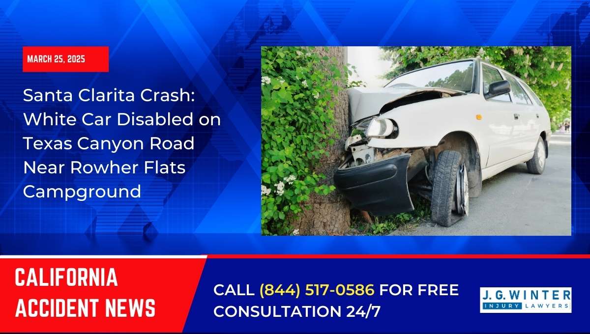 Santa Clarita Crash: White Car Disabled on Texas Canyon Road Near Rowher Flats Campground