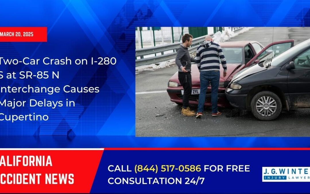 [03-20-2025] – Two-Car Crash on I-280 S at SR-85 N Interchange Causes Major Delays in Cupertino