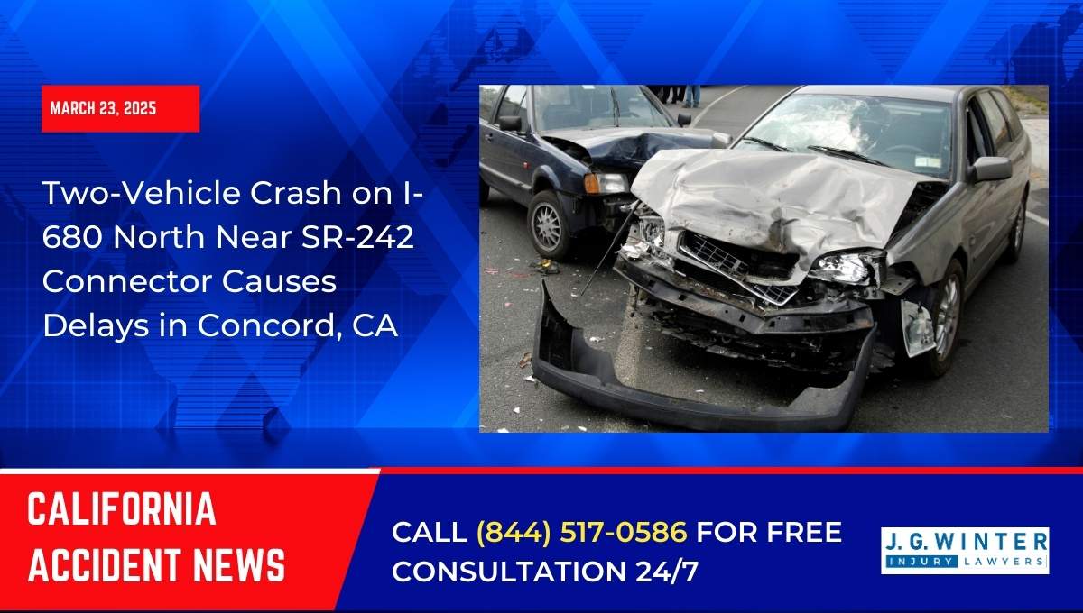 Two-Vehicle Crash on I-680 North Near SR-242 Connector Causes Delays in Concord, CA