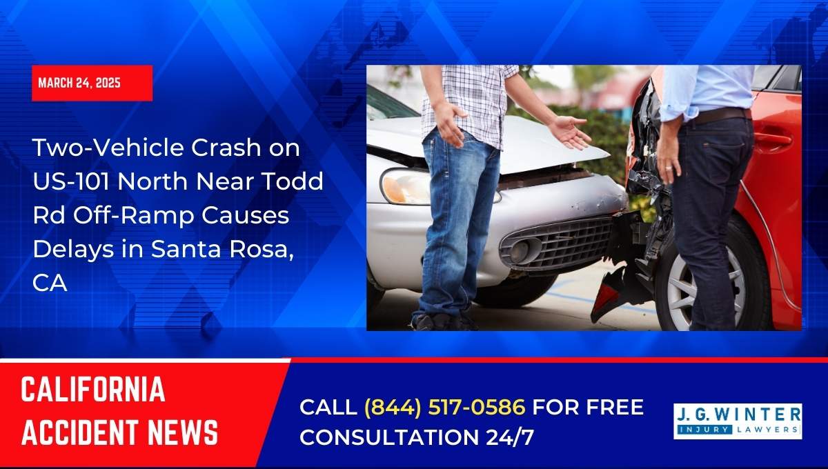 Two-Vehicle Crash on US-101 North Near Todd Rd Off-Ramp Causes Delays in Santa Rosa, CA