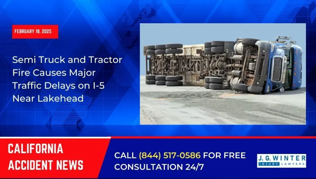 [02-18-2025] - Semi Truck and Tractor Fire Causes Major Traffic Delays on I-5 Near Lakehead