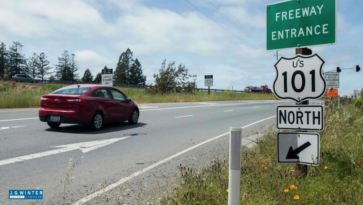 San Carlos, CA - Toyota SUV and Tesla Crash on US-101 N at Holly St Off-Ramp