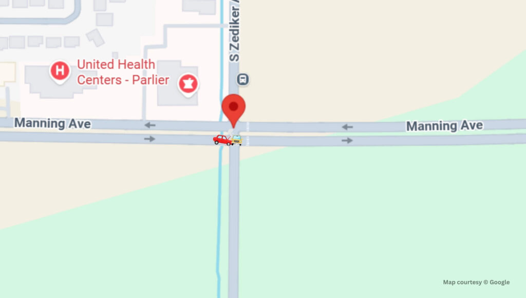 Fresno, CA - One Hospitalized in Two-Vehicle Crash on Manning Ave