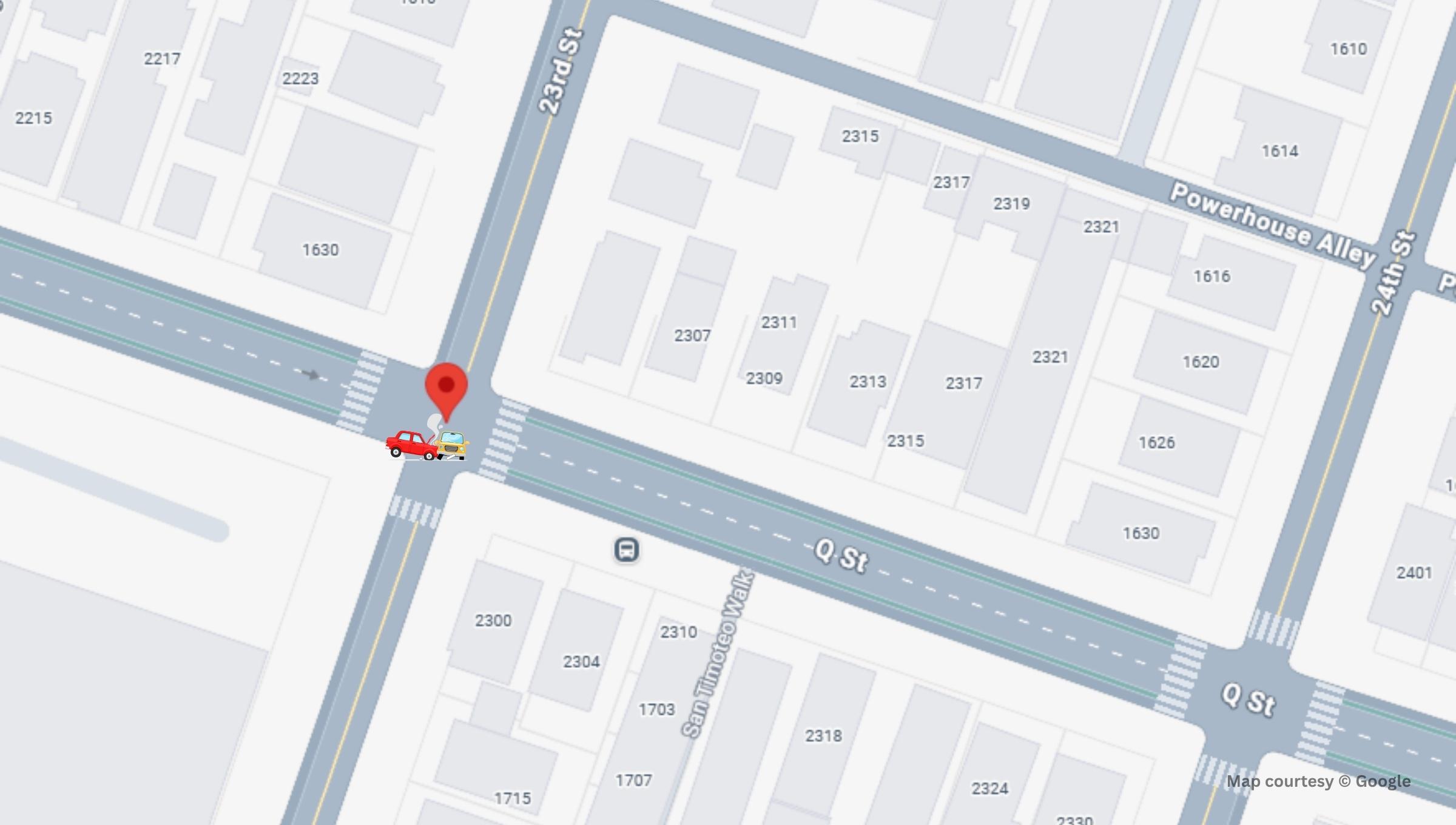 Sacramento, CA - One Injured in Two-Car Crash at 23rd & Q St