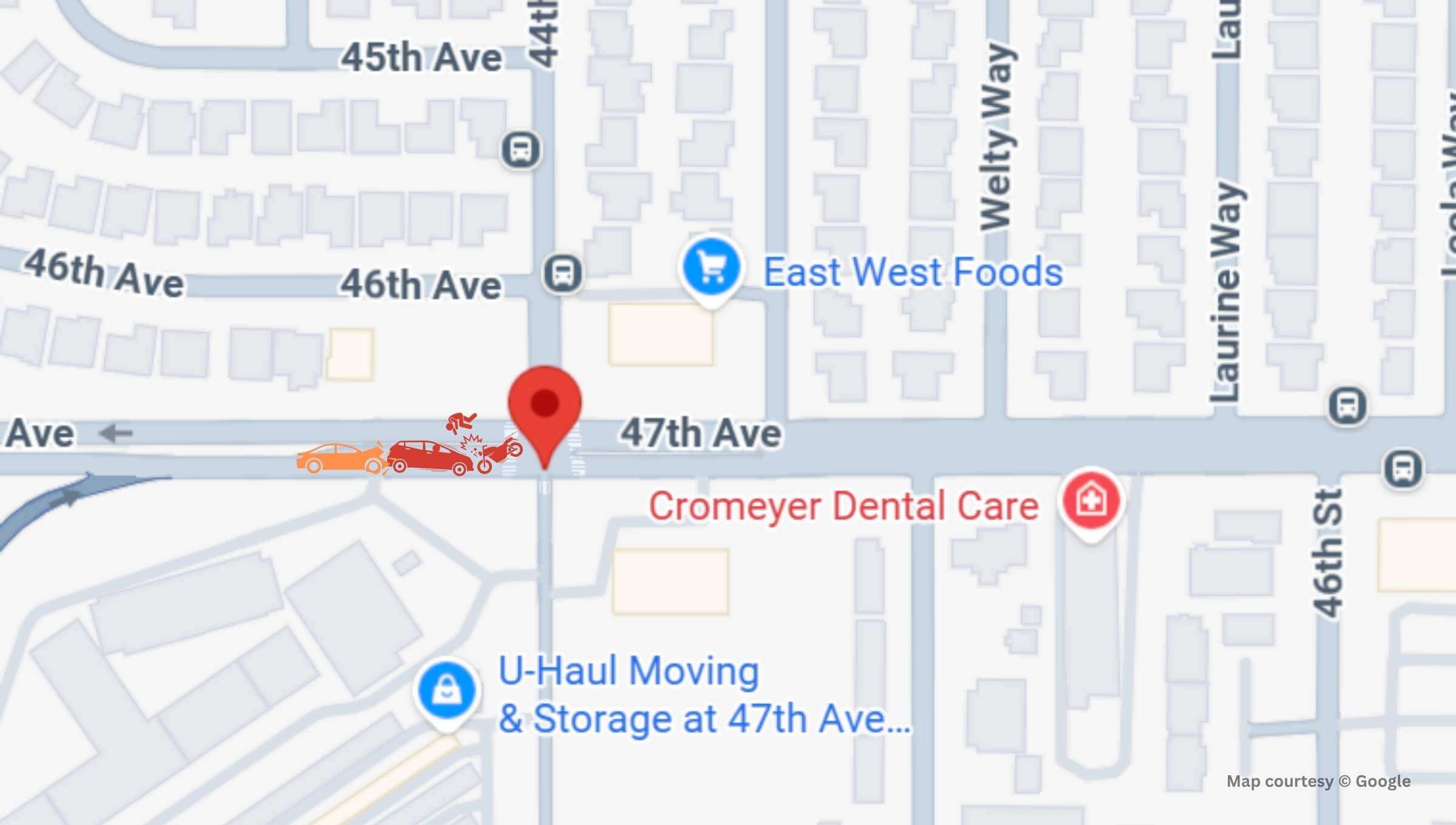 South Sacramento, CA - Motorcyclist Injured in Three-Vehicle Crash on 47th Ave