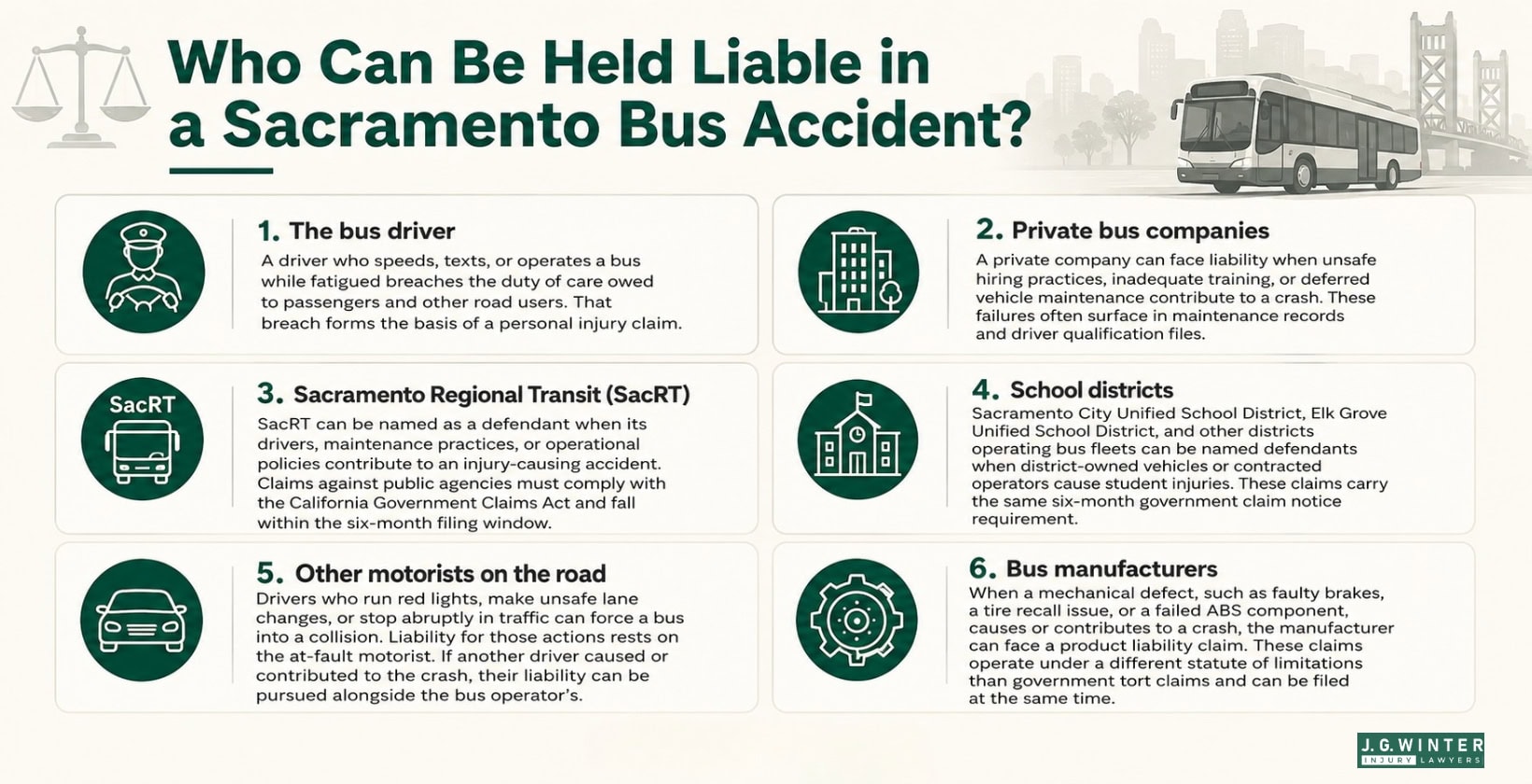 Who can be held liable in a Sacramento bus accident